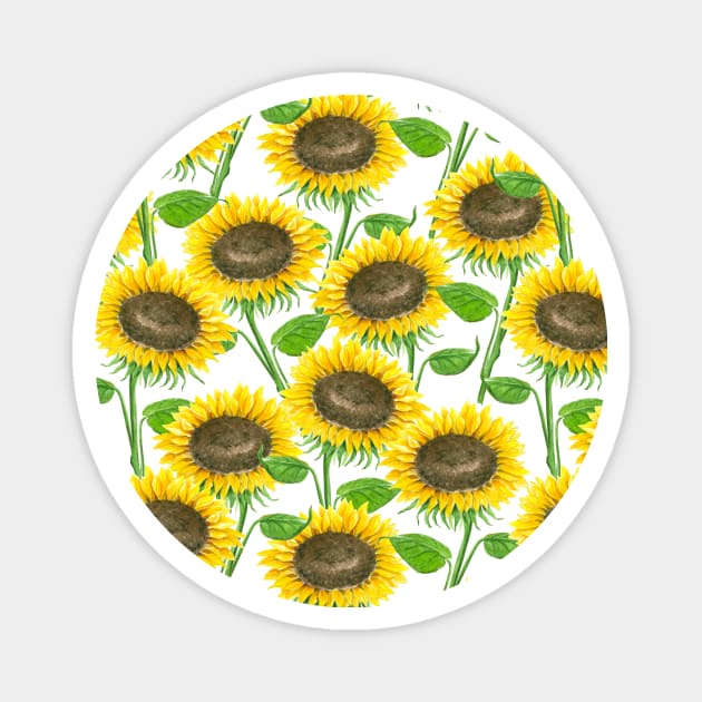 Sunflowers watercolor pattern Magnet by katerinamk